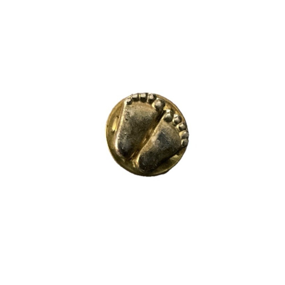 Footprints Precious Feet Lapel Pin Vtg Baby Pro Life Hat Pinback Gold Tone
